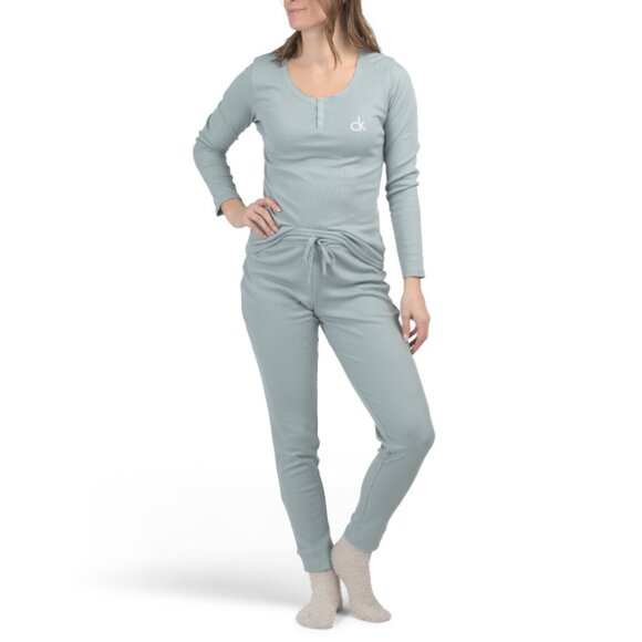 CALVIN KLEIN Slate 2pc Hastag Top And Pants Pajama Set - Picture 1 of 2